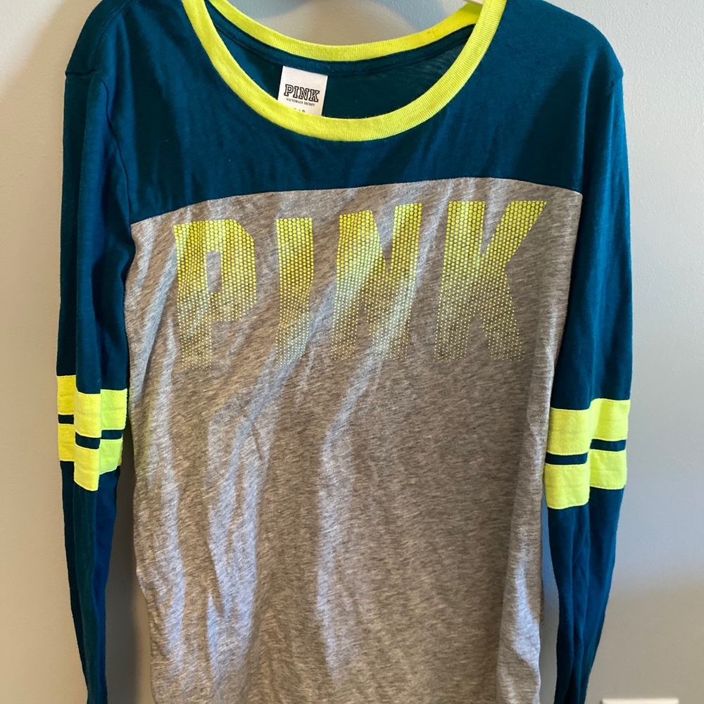 PINK Green and Blue Long Sleeve Tee